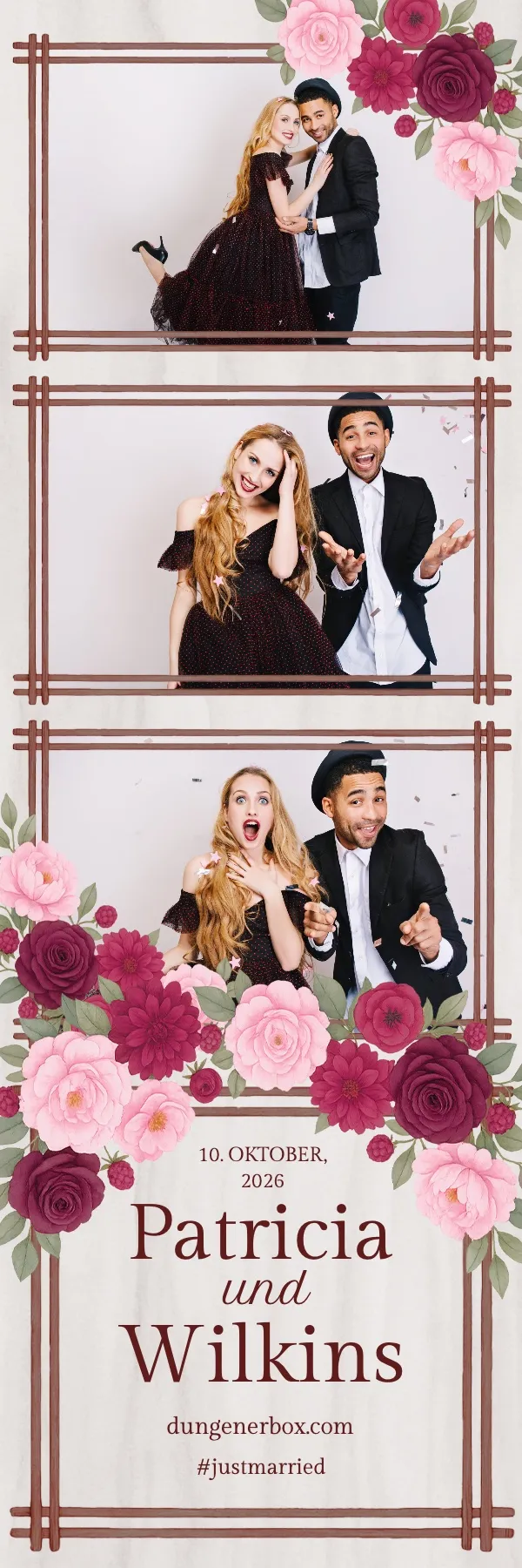 Fotobox Layout Hochzeit Imperial im Streifen-Format – Formelles Hochzeitsdesign mit klassischer Eleganz und Goldakzenten