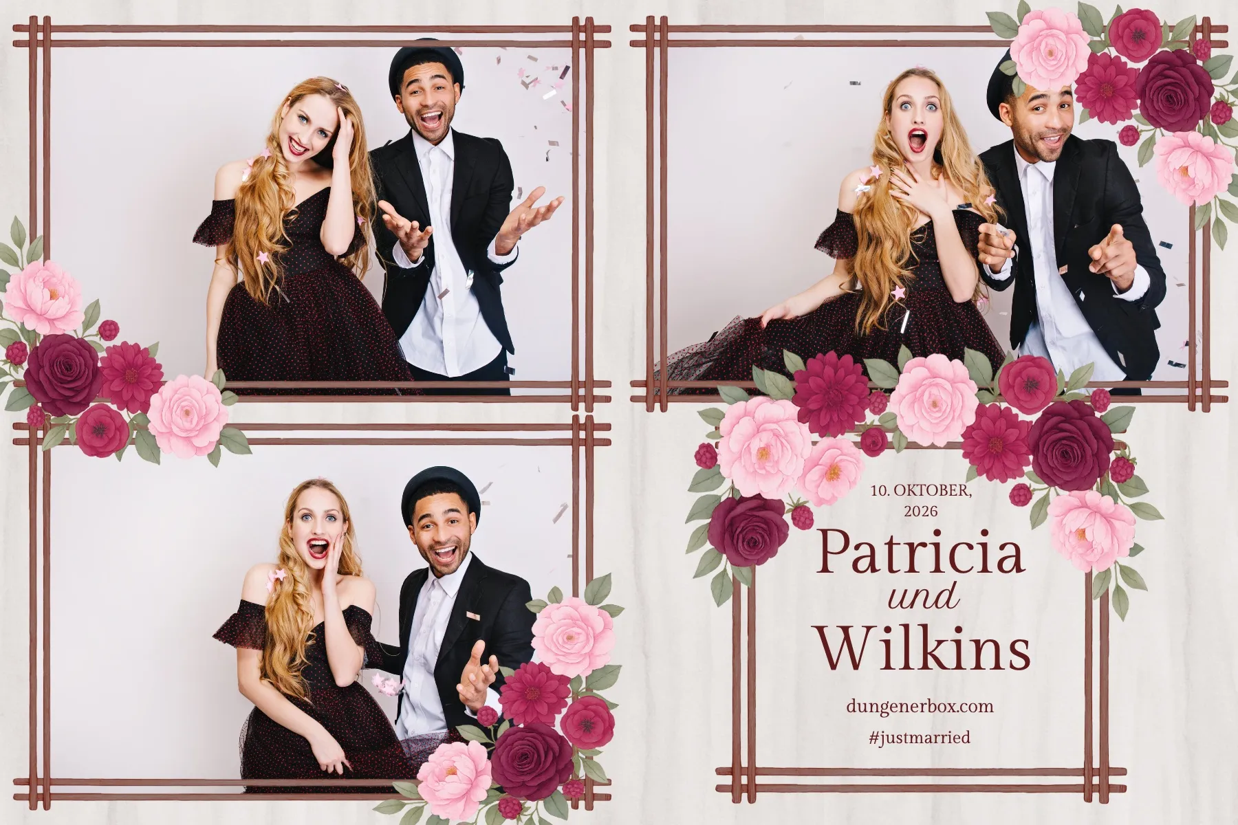 Fotobox Layout Hochzeit Imperial im Standard-Format – Formelles Hochzeitsdesign mit klassischer Eleganz und Goldakzenten
