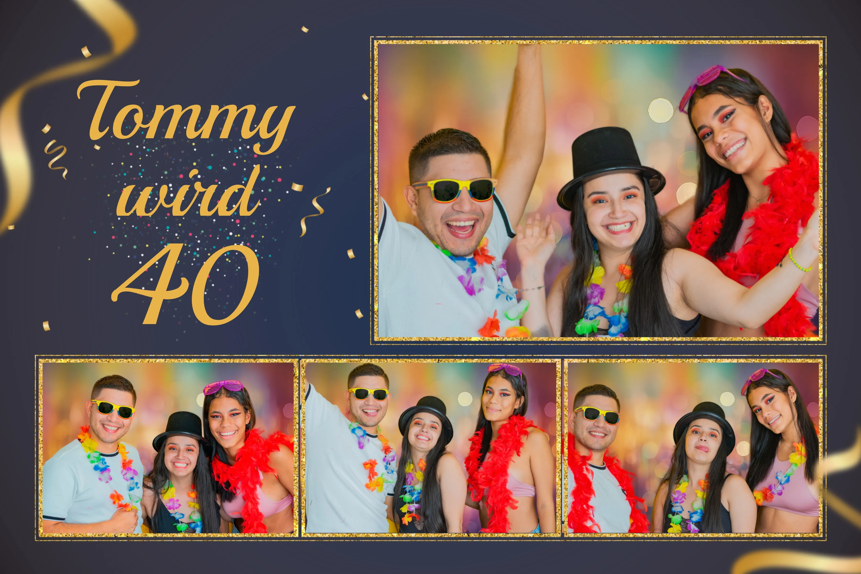 Fotobox Layout Glamour-Geburtstag im Standard-Format – Elegantes Blau-Gold-Design mit Glitzerrahmen für runde Geburtstage und Jubiläen