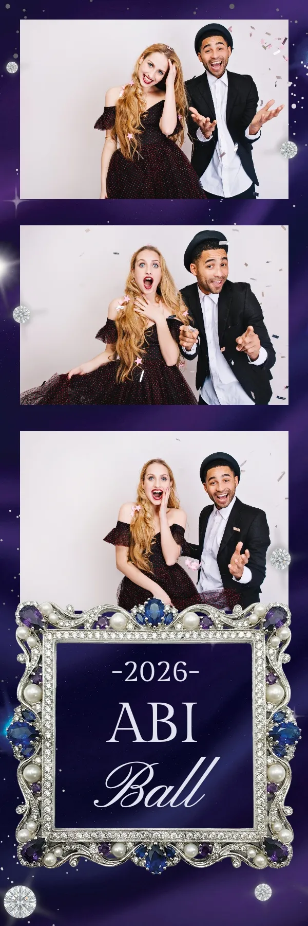 Fotobox Layout Abschlussball Elegant im Streifen-Format – Schickes Balldesign mit Glitzer und edler Typografie