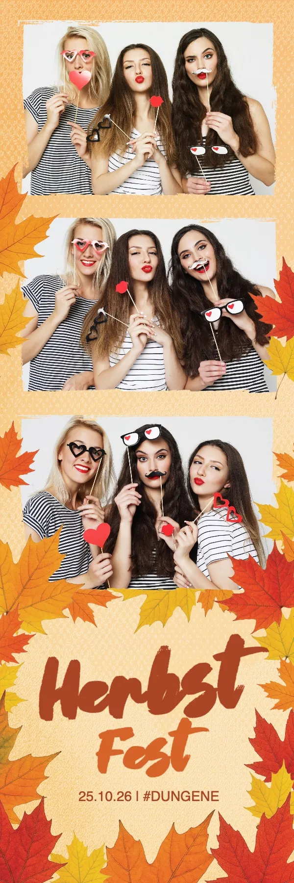 Fotobox Layout Herbstbummel im Streifen-Format – Warme Herbsttöne mit buntem Laub – perfekt für Herbstfeste und Erntedankfeiern
