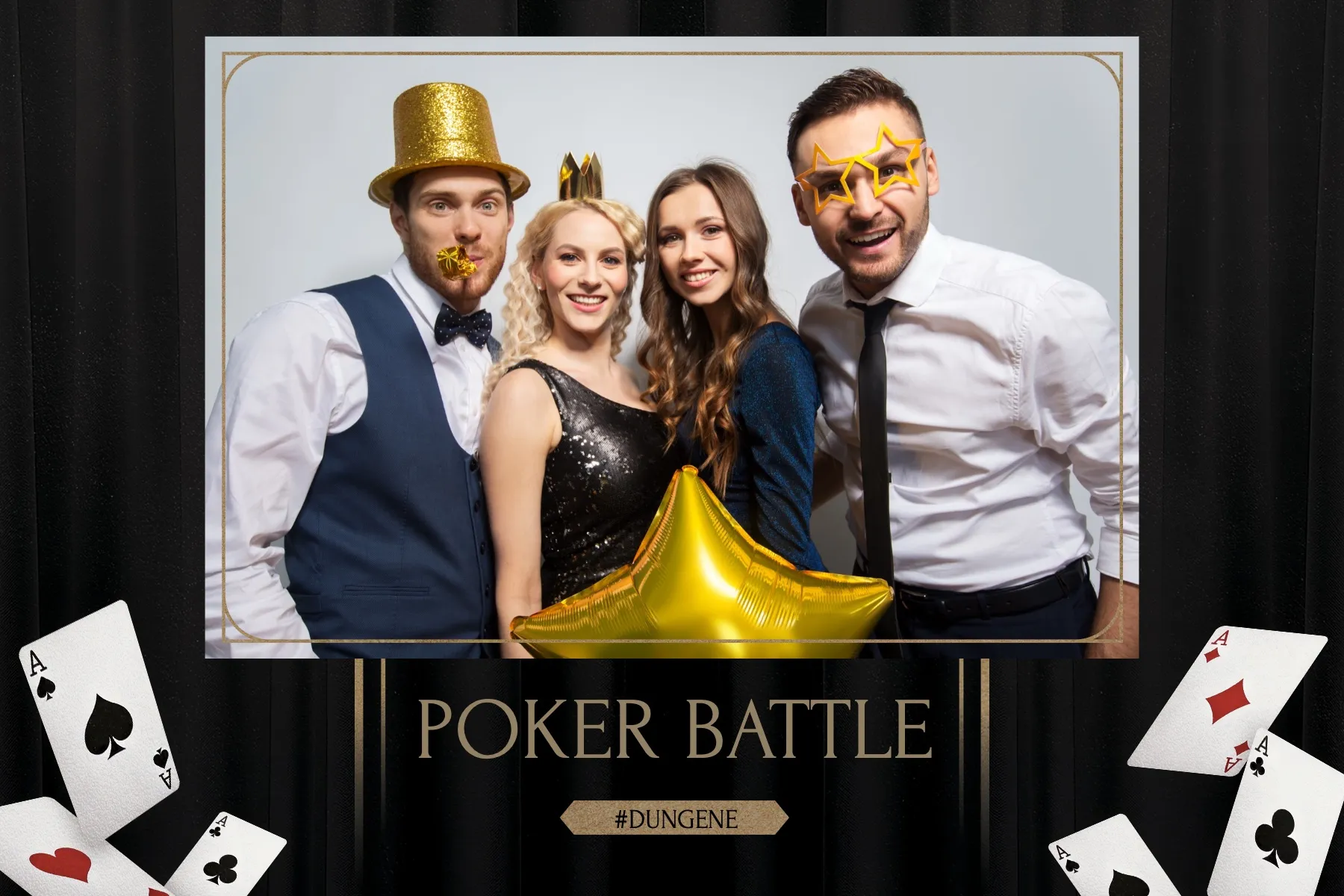 Fotobox Layout Poker Klassisch im Standard-Format – Casino-Design mit Spielkarten und Pokerchips für den Spieleabend