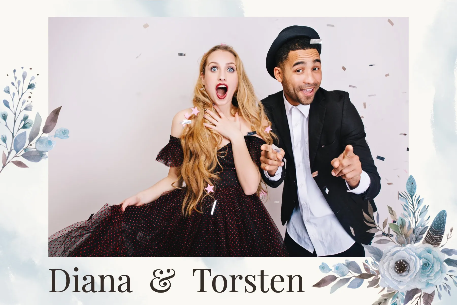 Fotobox Layout Playfair im Standard-Format – Elegantes Hochzeitsdesign mit feiner Serifenschrift und Golddetails