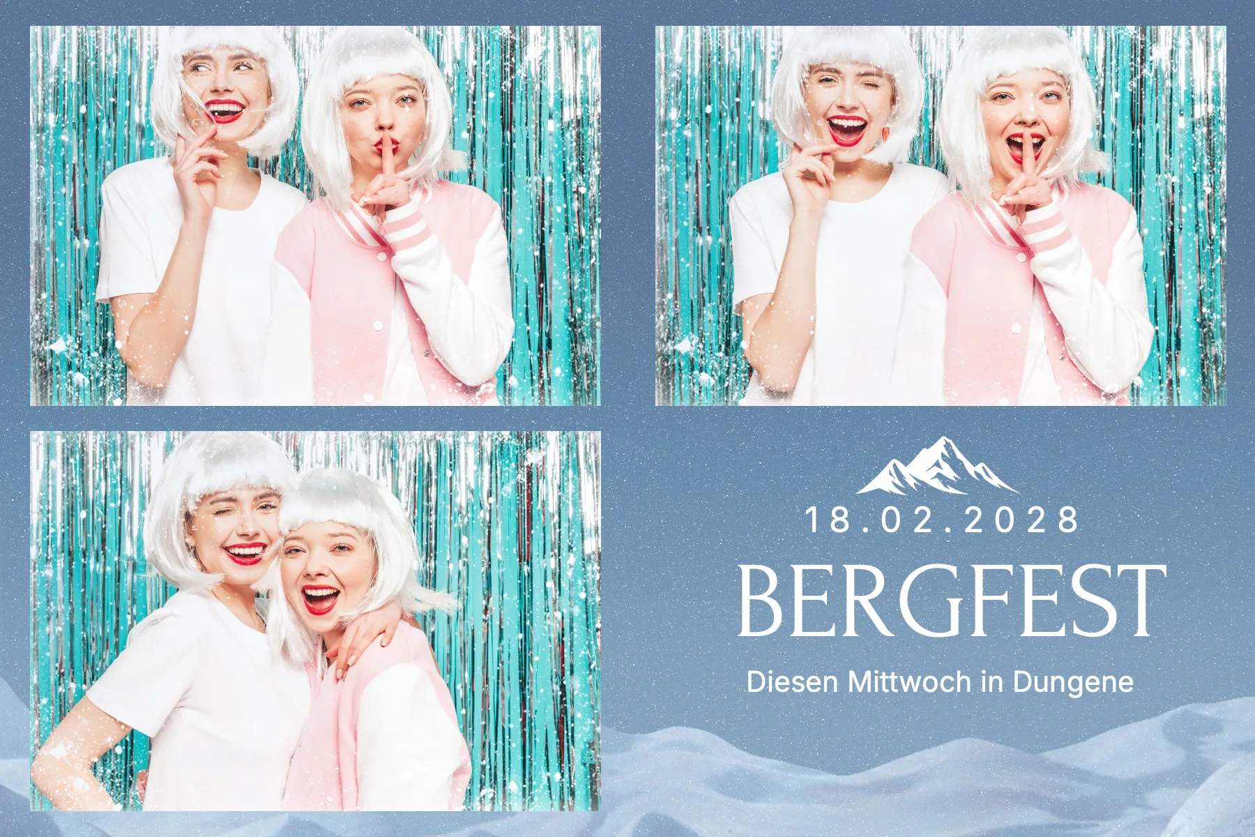 Fotobox Layout Bergfest im Standard-Format – Rustikales Alpendesign mit Bergpanorama für zünftige Feiern