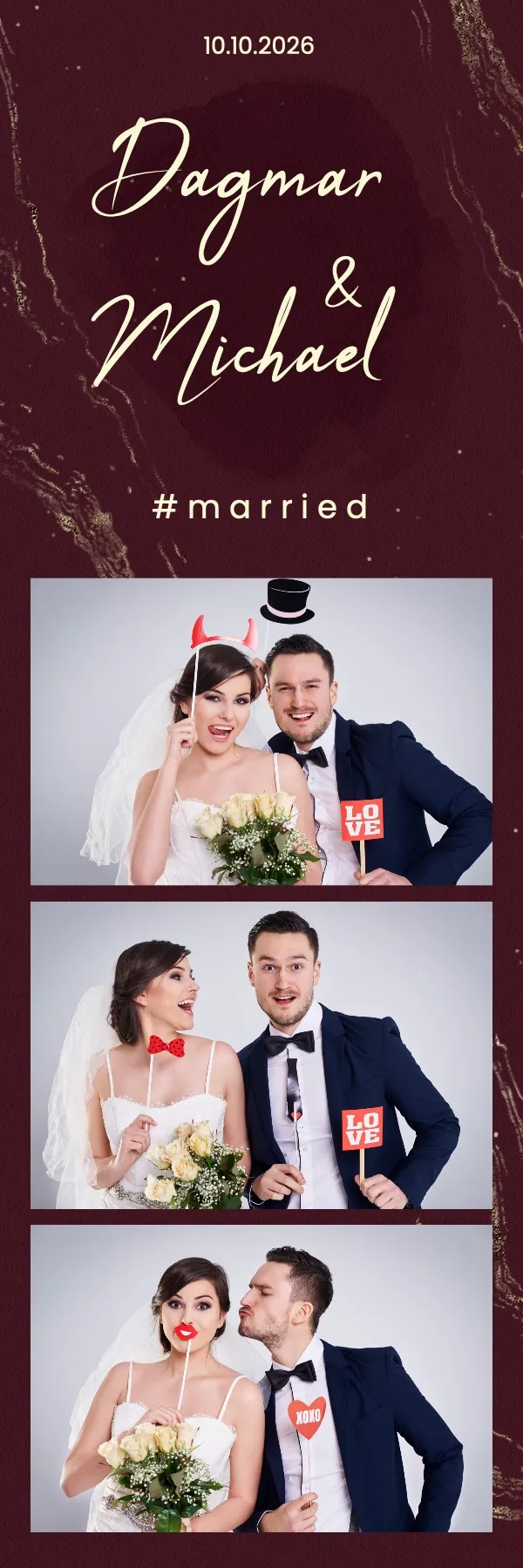 Fotobox Layout Traumhochzeit im Streifen-Format – Verträumtes Hochzeitsdesign mit zarten Blüten und weichen Farben