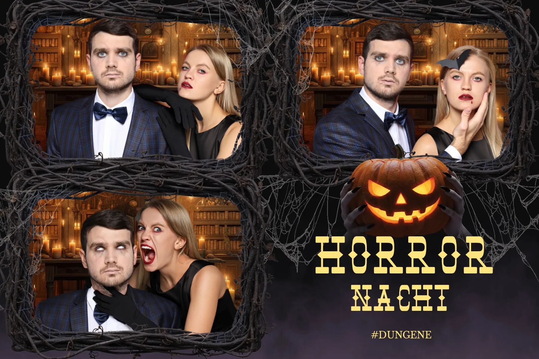 Fotobox Layout Gruselnacht im Standard-Format – Düstere Halloween-Nacht mit Spukhaus und Vollmond