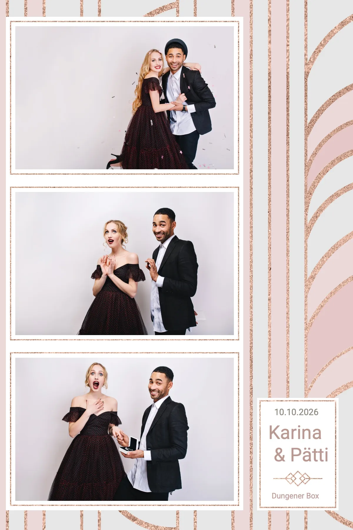Fotobox Layout Hochzeit Elegant im Standard-Format – Roségold-Blätterrahmen mit geometrischen Linien für eine elegante Hochzeitsfeier