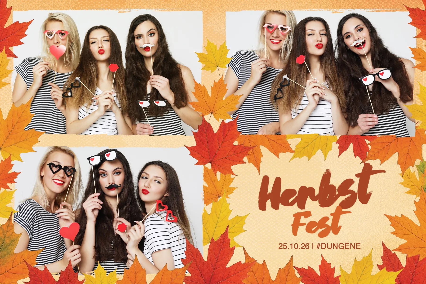 Fotobox Layout Herbstbummel im Standard-Format – Warme Herbsttöne mit buntem Laub – perfekt für Herbstfeste und Erntedankfeiern