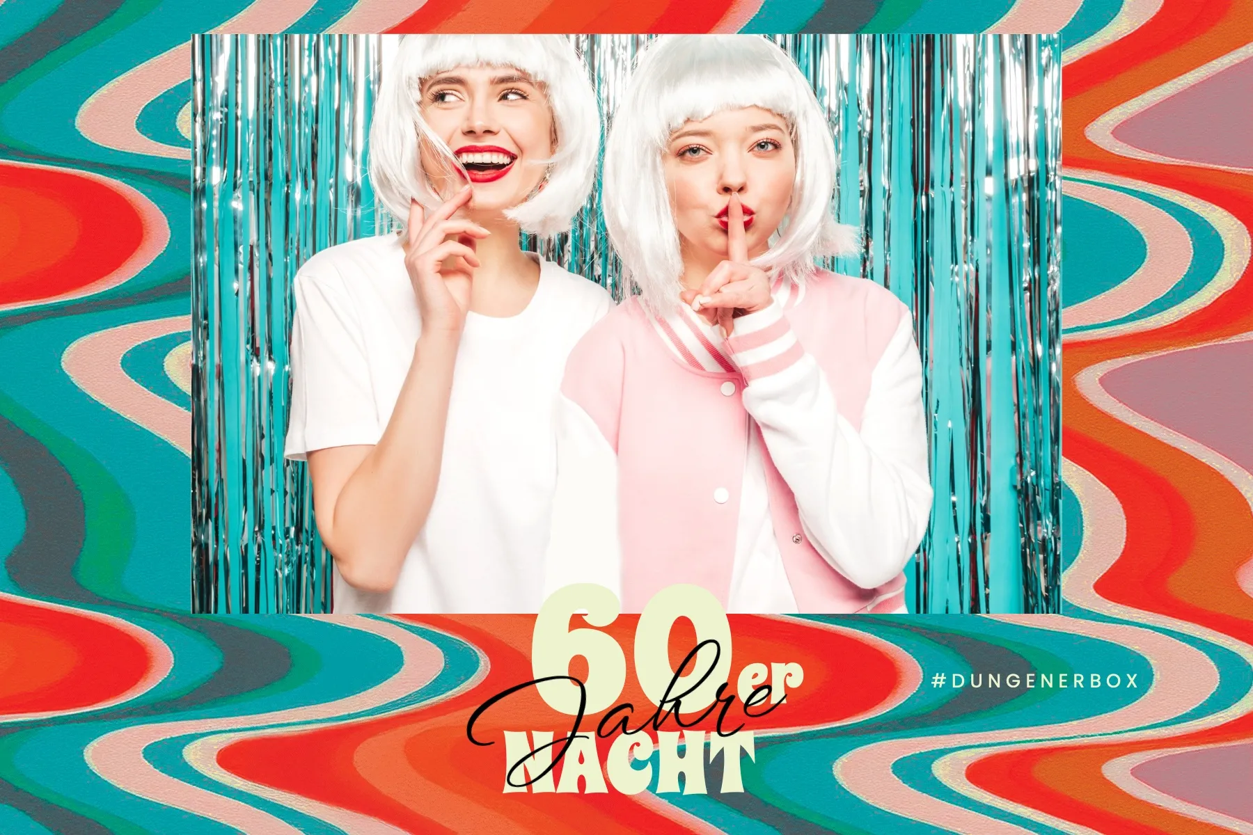 Fotobox Layout Sixties Retro im Standard-Format – Retro-Design im Stil der 60er-Jahre mit Flower-Power-Elementen