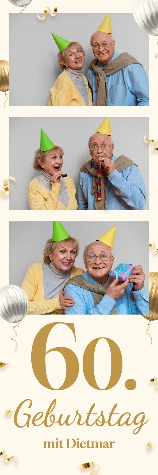 Fotobox Layout Diamantene Feier im Streifen-Format – Festliches Design mit goldenen Akzenten für den 60. Geburtstag