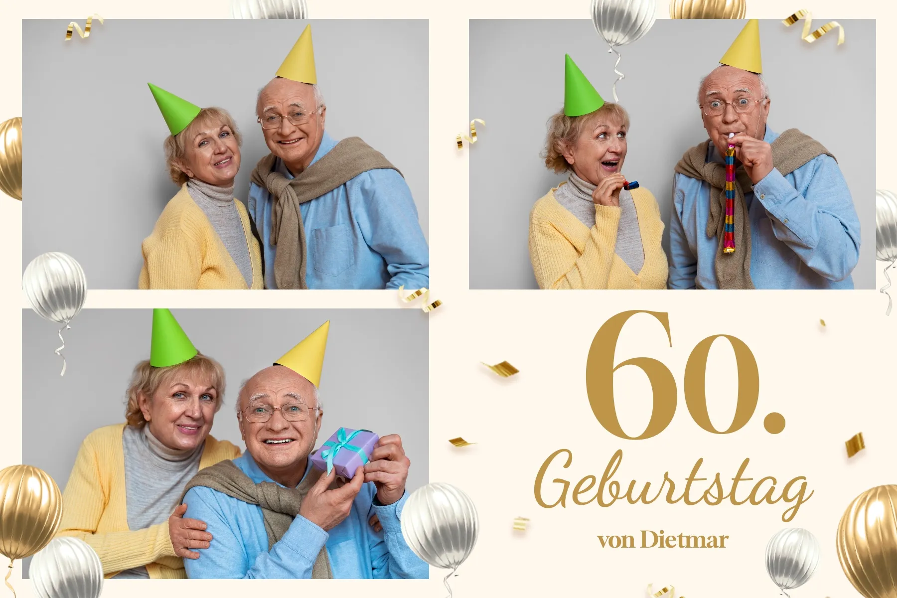 Fotobox Layout Diamantene Feier im Standard-Format – Festliches Design mit goldenen Akzenten für den 60. Geburtstag