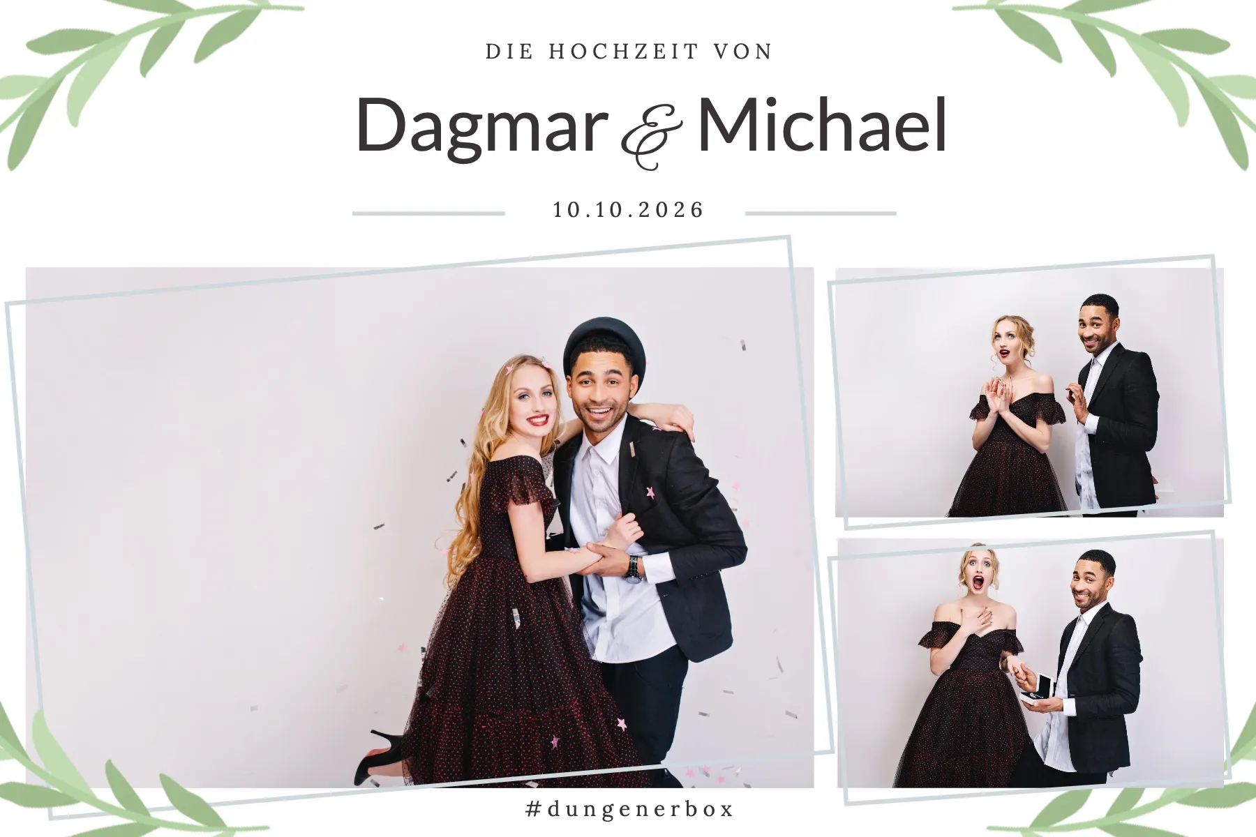 Fotobox Layout Gartenhochzeit im Standard-Format – Botanisches Hochzeitsdesign mit Blumenranken und Gartenromantik