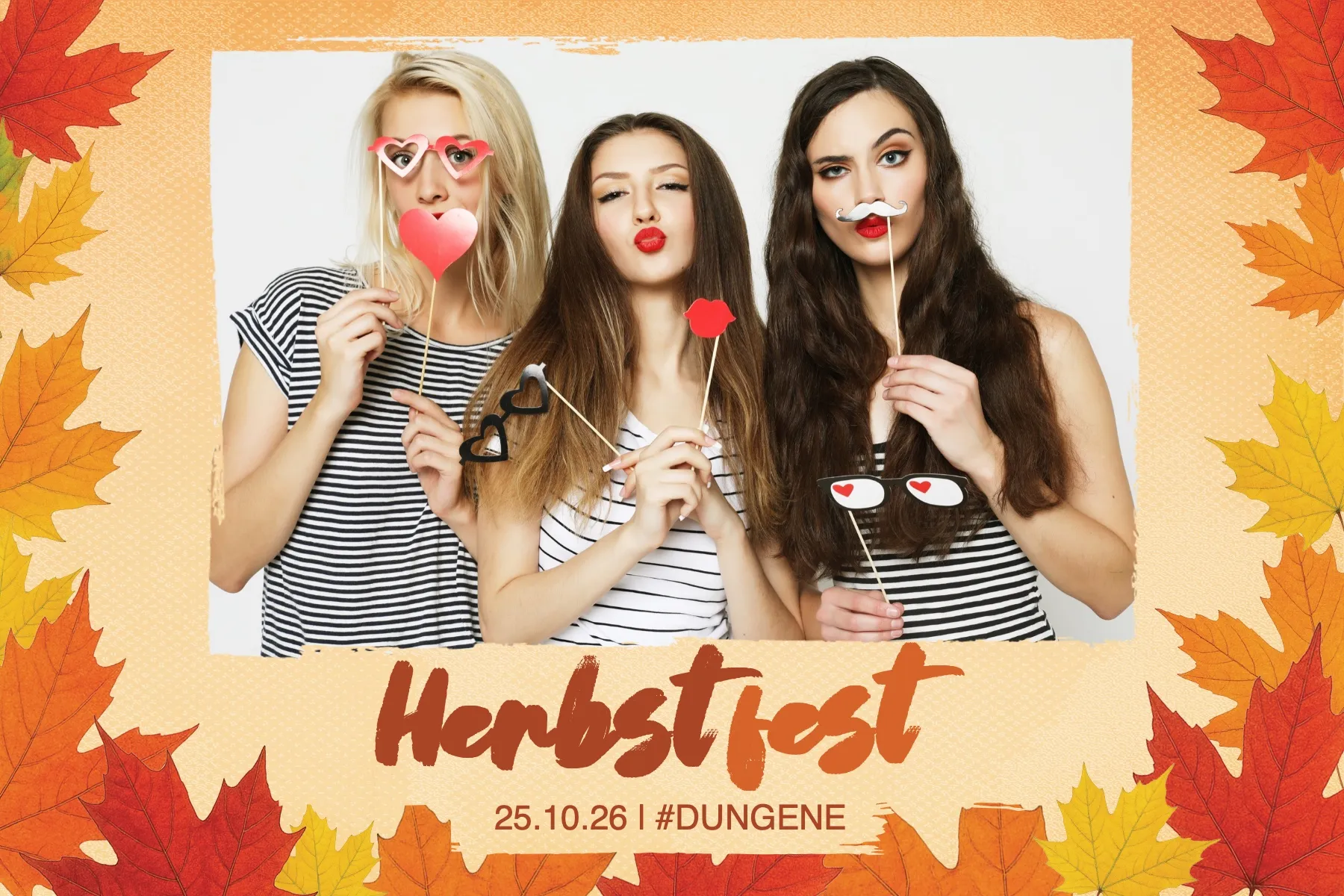Fotobox Layout Herbstbummel im Standard-Format – Warme Herbsttöne mit buntem Laub – perfekt für Herbstfeste und Erntedankfeiern
