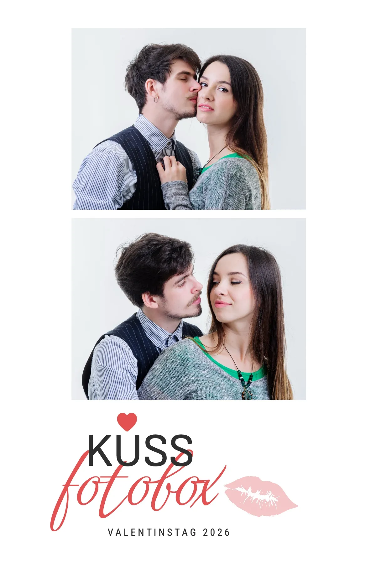 Fotobox Layout Liebeskuss im Standard-Format – Schlichtes Design mit Kussmund-Motiv und roter Schrift für die Kuss-Fotobox