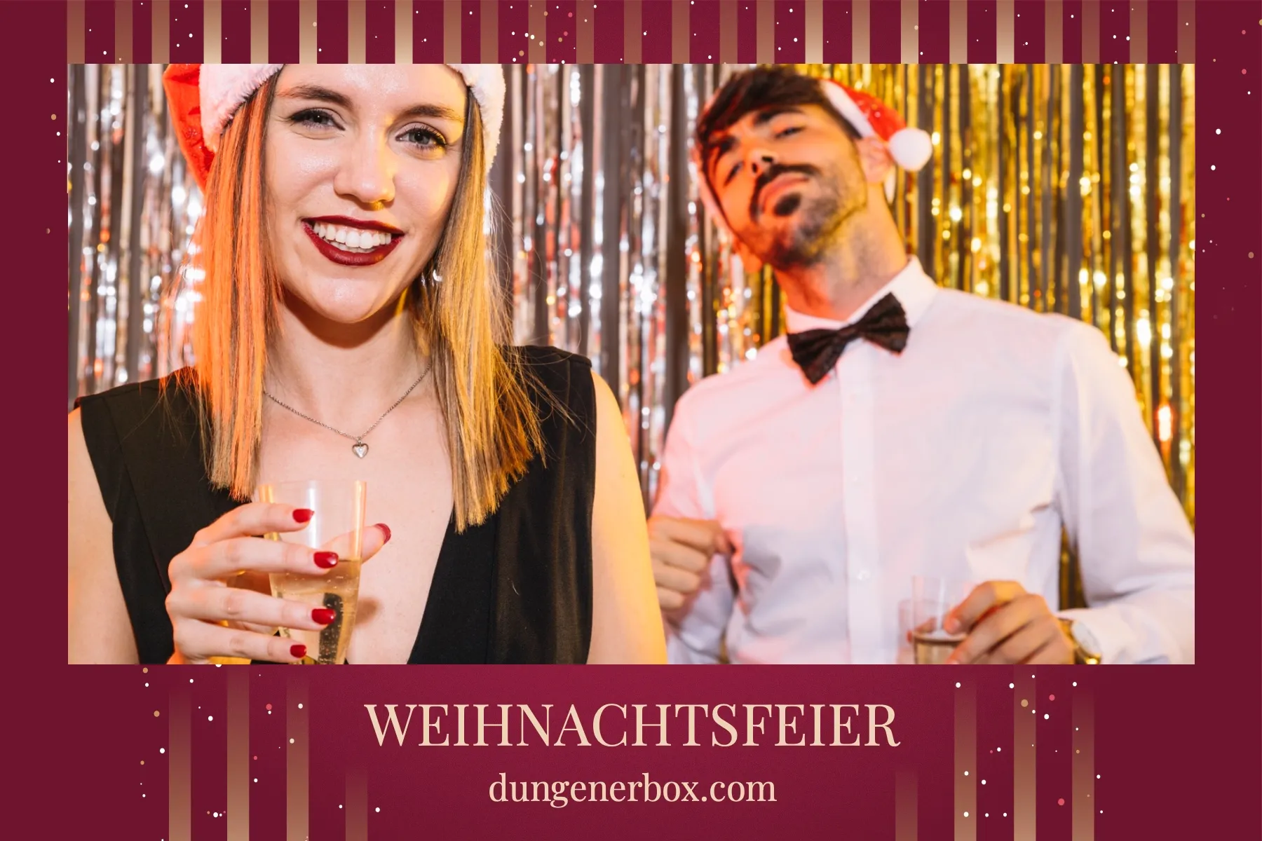 Fotobox Layout Weihnachtsfeier Glamour im Standard-Format – Glamouröses Weihnachtsdesign für die festliche Firmenfeier
