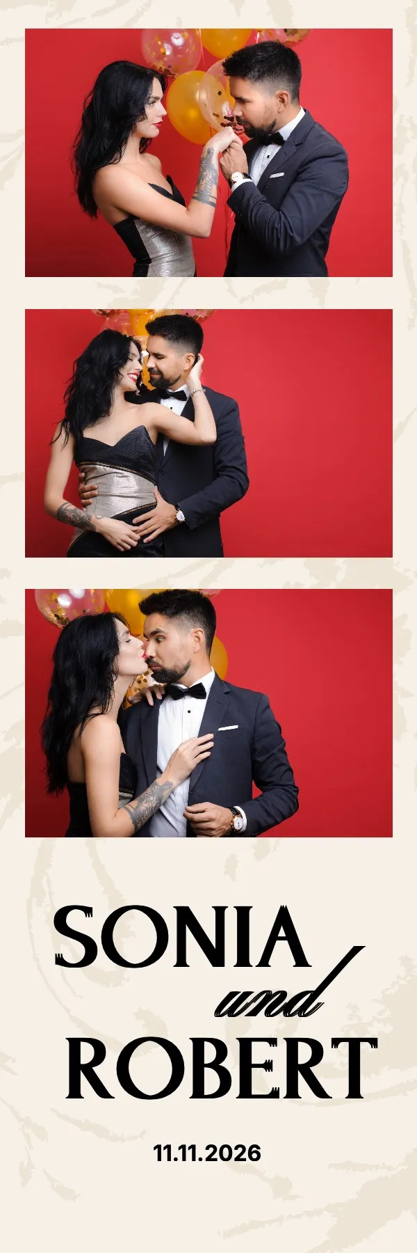 Fotobox Layout Save the Date im Streifen-Format – Schlichtes Hochzeitsdesign im Save-the-Date-Stil mit Datum-Akzent