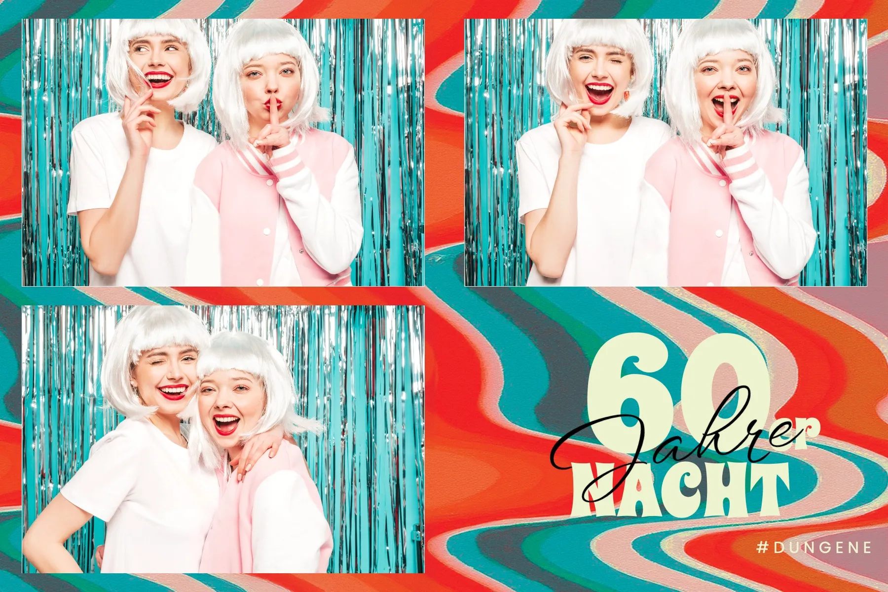 Fotobox Layout Sixties Retro im Standard-Format – Retro-Design im Stil der 60er-Jahre mit Flower-Power-Elementen