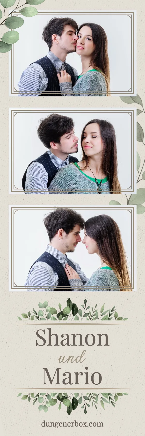 Fotobox Layout Gwendolyn im Streifen-Format – Verspieltes Hochzeitsdesign mit verschnörkelter Kalligrafie
