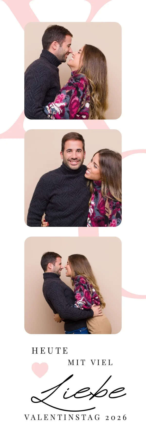 Fotobox Layout Liebestraum im Streifen-Format – Elegantes Rot-Weiß-Design mit Herz-Akzenten und Schnörkelschrift für romantische Anlässe
