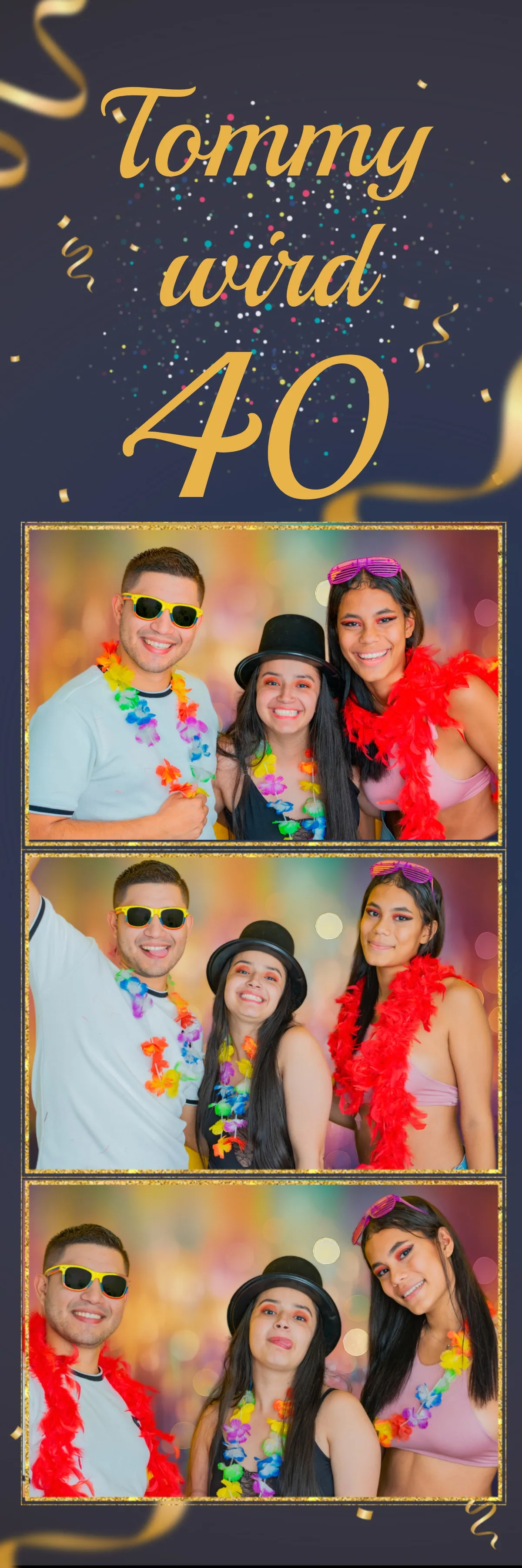 Fotobox Layout Glamour-Geburtstag im Streifen-Format – Elegantes Blau-Gold-Design mit Glitzerrahmen für runde Geburtstage und Jubiläen