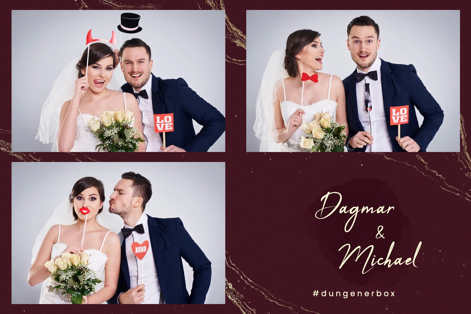 Fotobox Layout Traumhochzeit im Standard-Format – Verträumtes Hochzeitsdesign mit zarten Blüten und weichen Farben