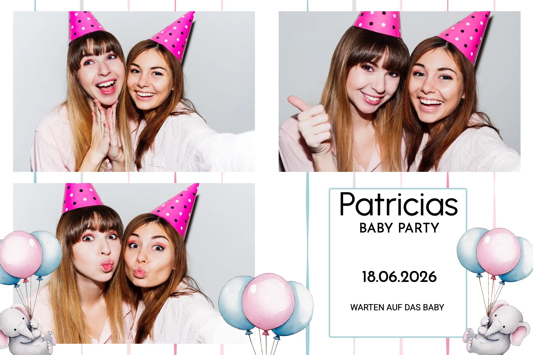 Fotobox Layout Babyglück im Standard-Format – Zartes Pastelldesign für die Babyparty mit verspielten Elementen