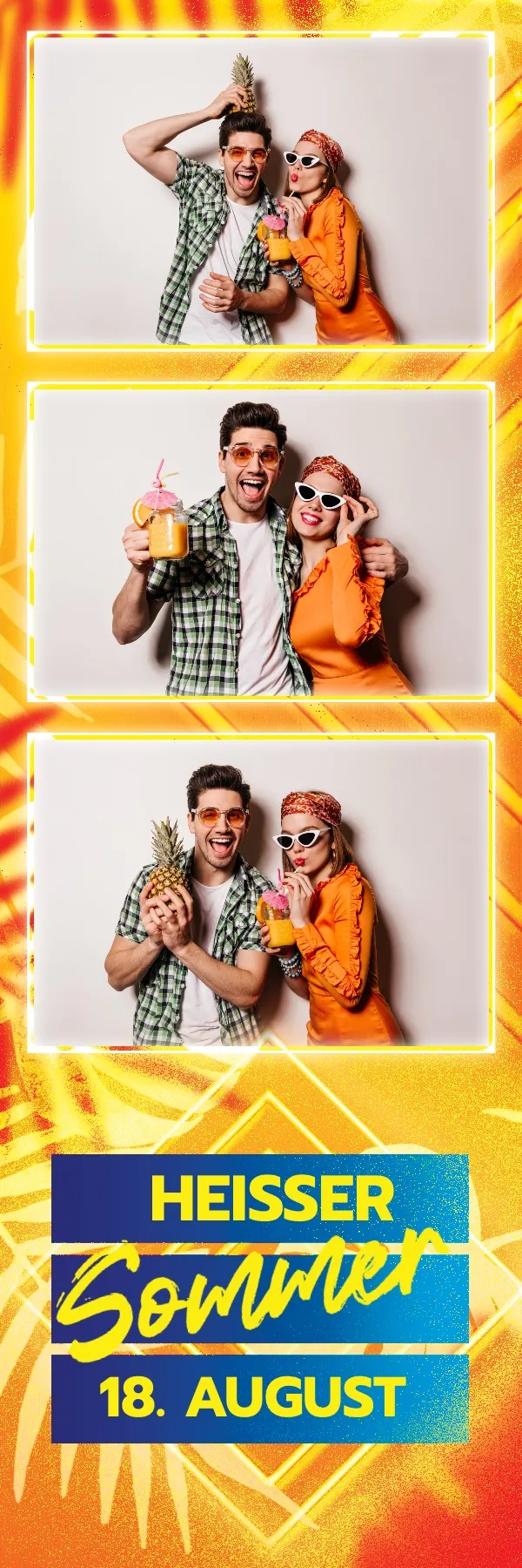 Fotobox Layout Sommerspaß im Streifen-Format – Fröhliches Sommerdesign mit Sonnenschein und leuchtenden Farben