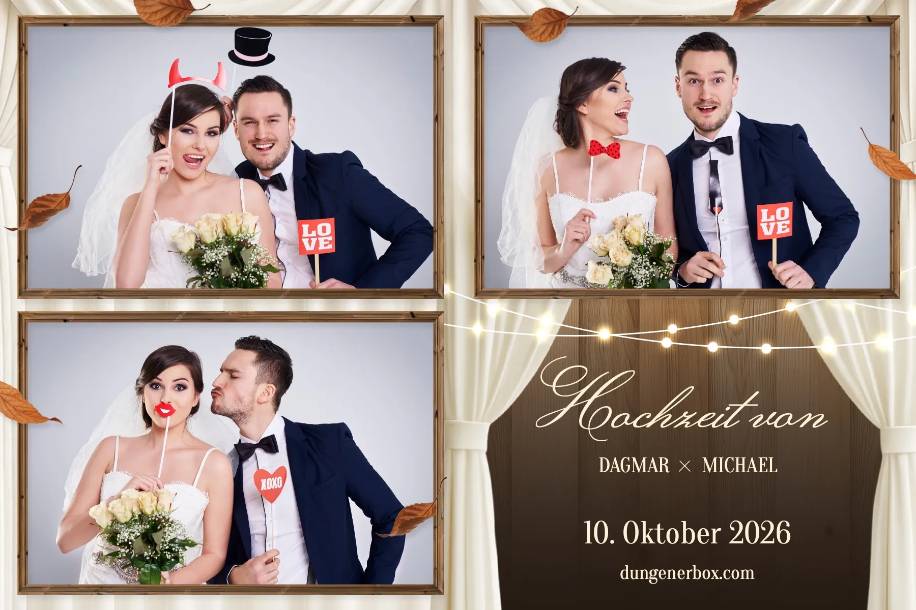 Fotobox Layout Romantik Pur im Standard-Format – Romantisches Hochzeitsdesign mit Rosenblüten und Spitzendetails
