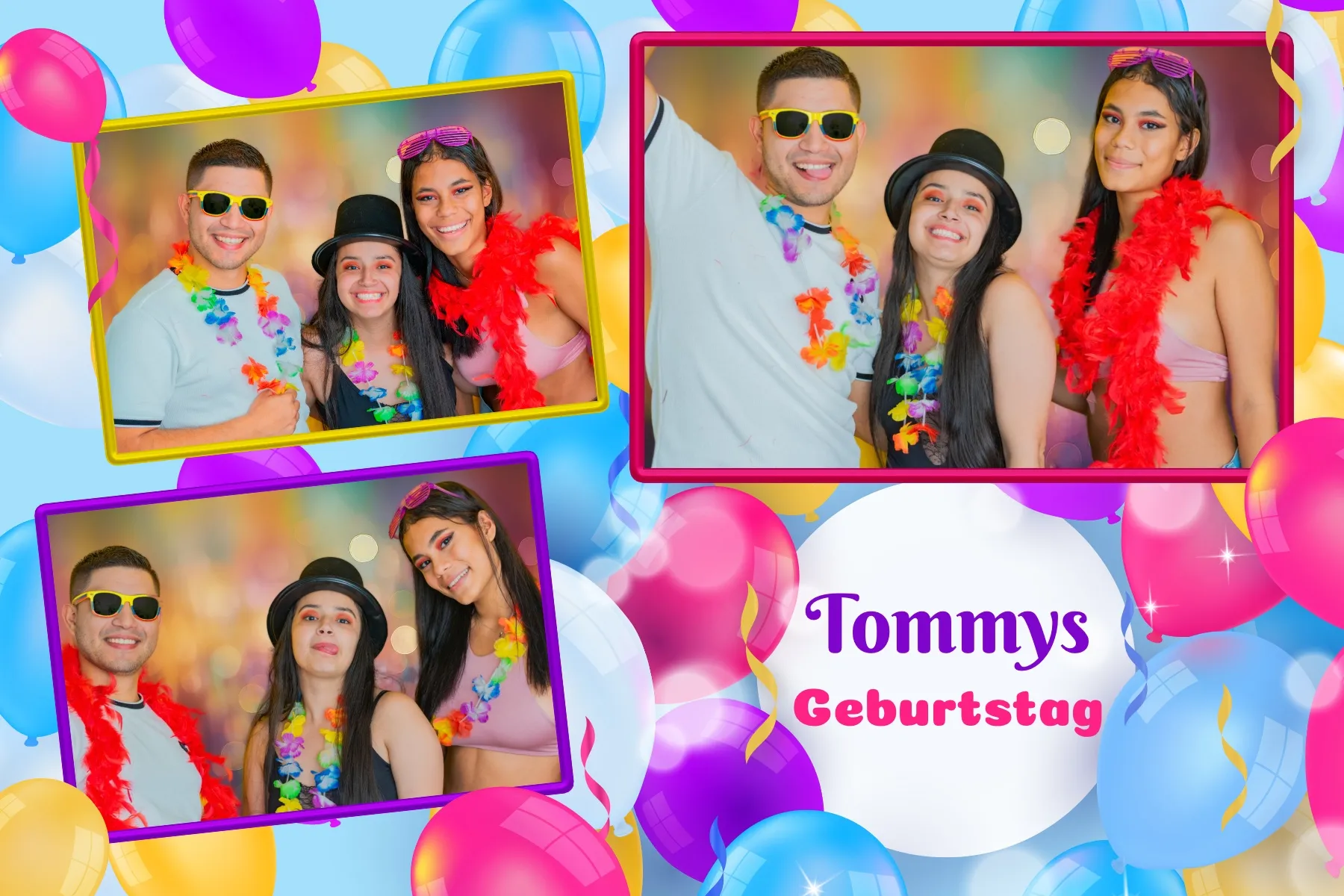 Fotobox Layout Ballonparty im Standard-Format – Bunte Luftballons und Konfetti für eine fröhliche Geburtstagsfeier