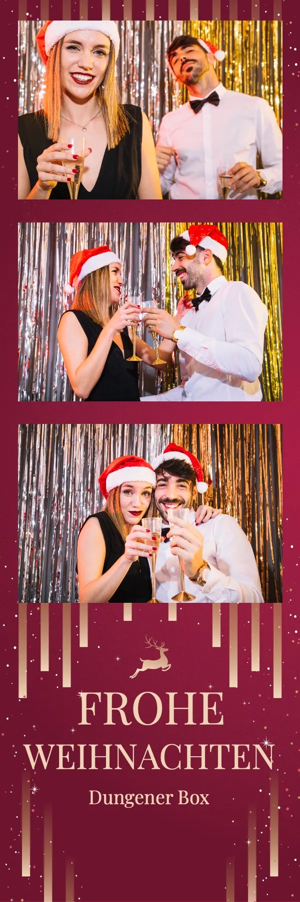 Fotobox Layout Weihnachtsfeier Glamour im Streifen-Format – Glamouröses Weihnachtsdesign für die festliche Firmenfeier
