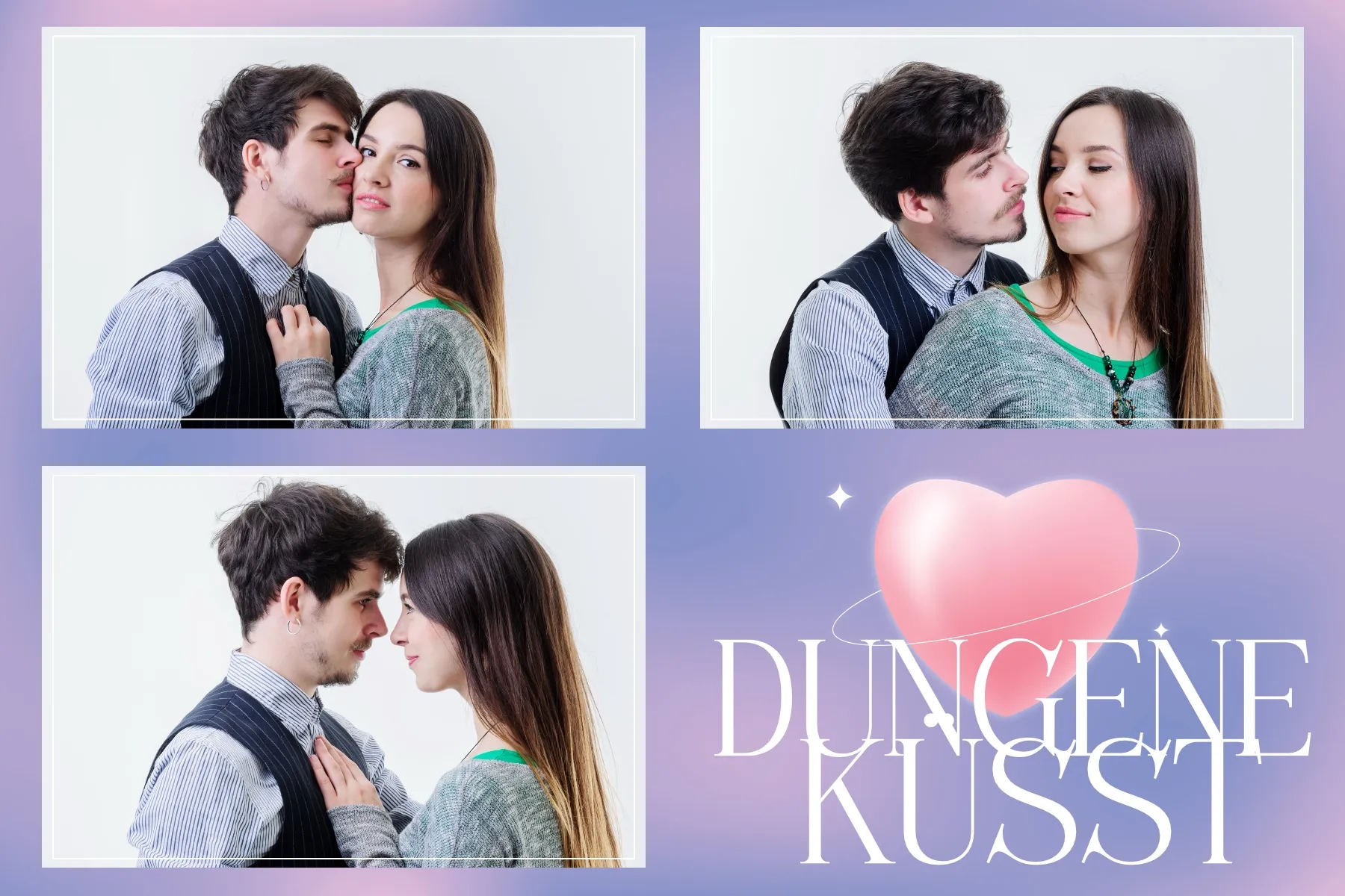 Fotobox Layout Liebesbriefe im Standard-Format – Verträumtes Lila-Rosa-Design mit 3D-Herzballon und Glitzersternen für romantische Anlässe