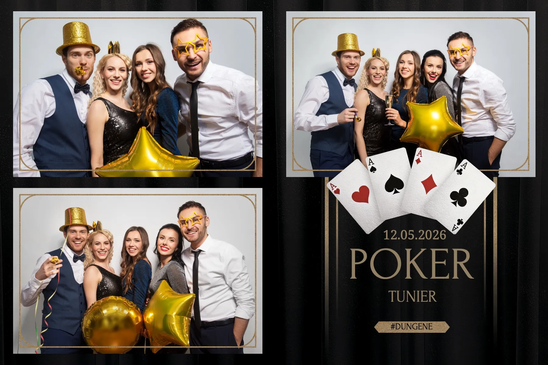 Fotobox Layout Poker Klassisch im Standard-Format – Casino-Design mit Spielkarten und Pokerchips für den Spieleabend