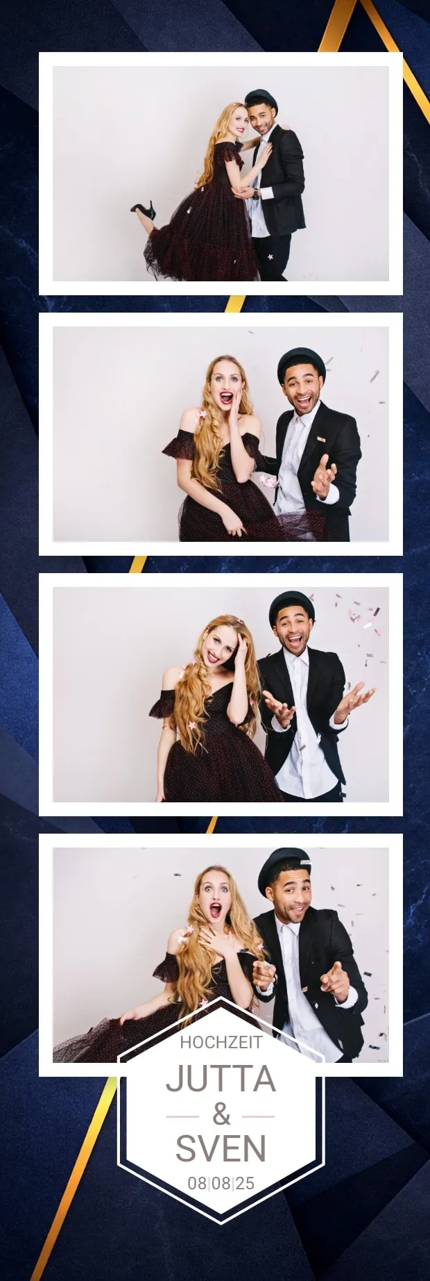 Fotobox Layout Mitternachtsblau & Gold im Streifen-Format – Tiefes Blau mit goldenen Akzenten für eine festliche Hochzeit