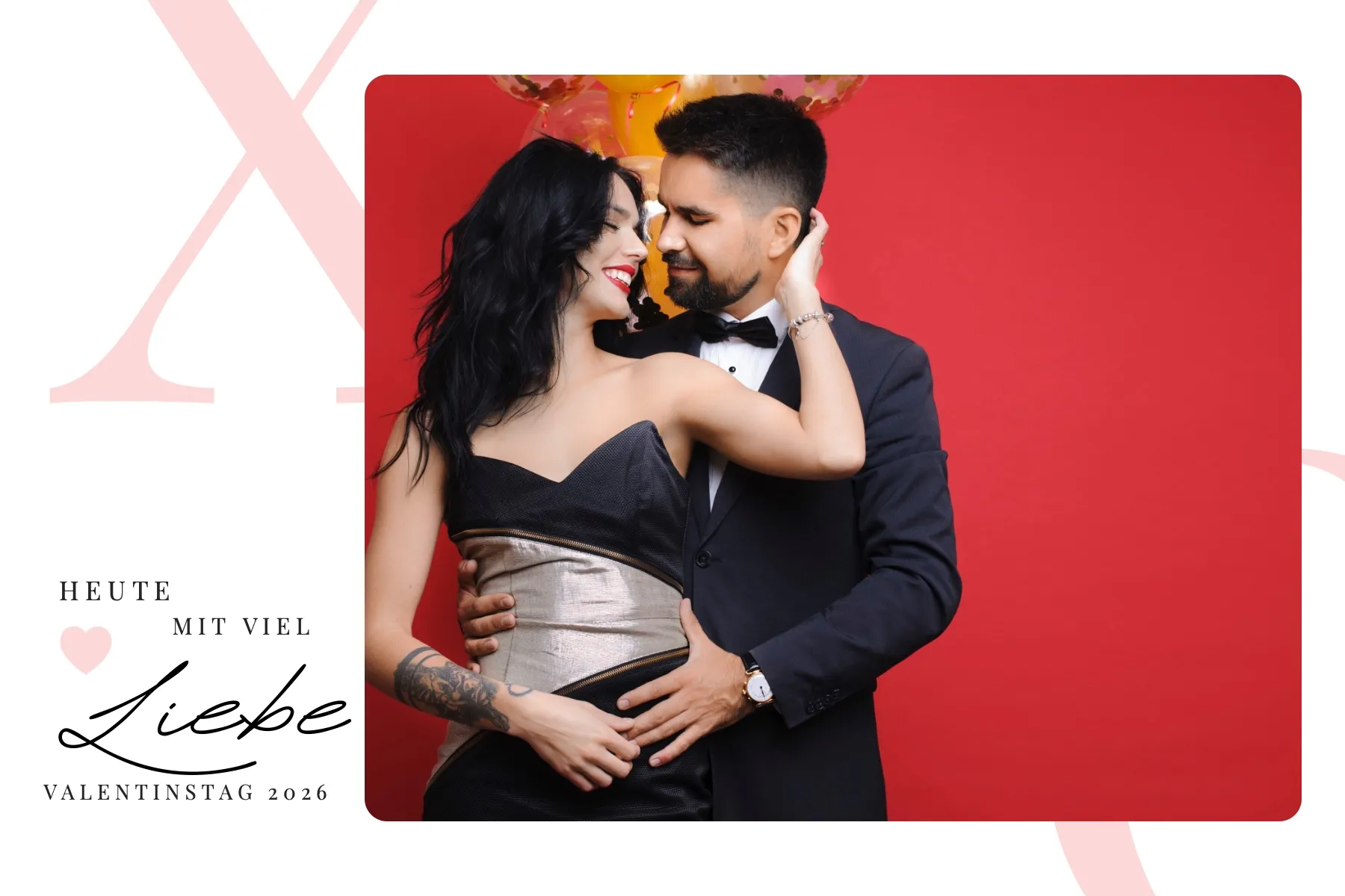 Fotobox Layout Liebestraum im Standard-Format – Elegantes Rot-Weiß-Design mit Herz-Akzenten und Schnörkelschrift für romantische Anlässe