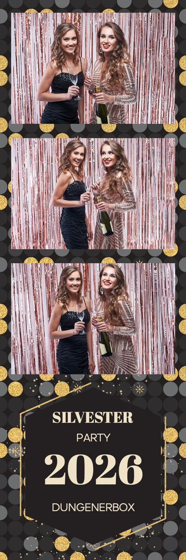 Fotobox Layout Silvester Neonlichter im Streifen-Format – Lebendiges Silvesterdesign mit Neonfarben und Partystimmung