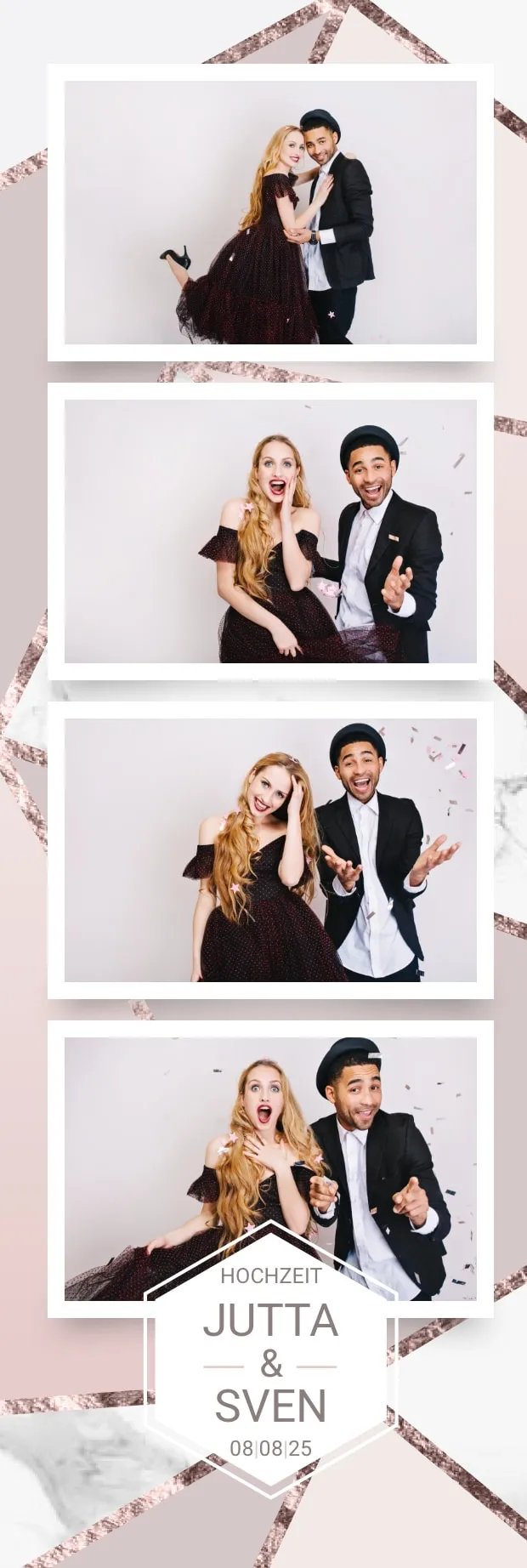 Fotobox Layout Roségold & Marmor im Streifen-Format – Zarte Marmor-Optik mit roségoldenen Akzenten für eine romantische Hochzeit