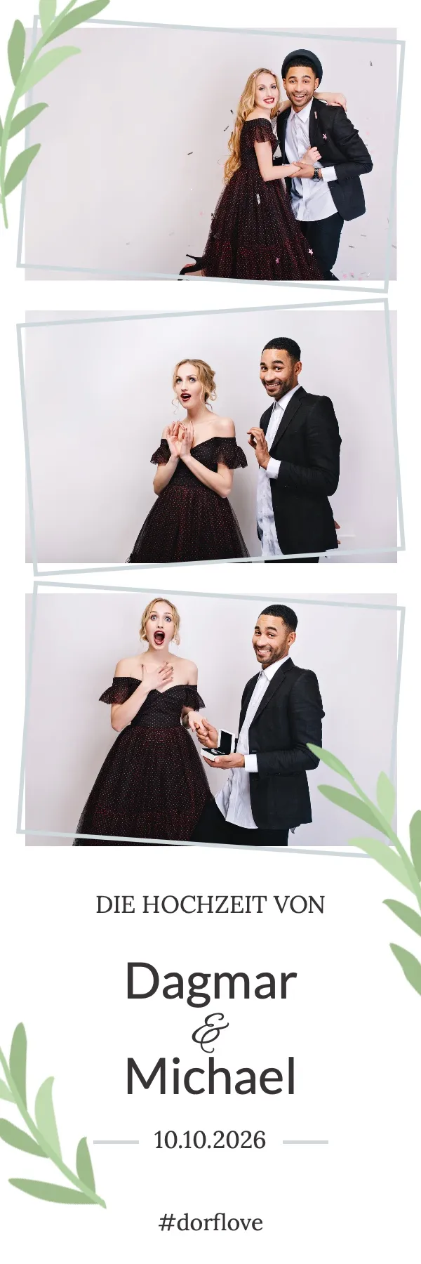 Fotobox Layout Gartenhochzeit im Streifen-Format – Botanisches Hochzeitsdesign mit Blumenranken und Gartenromantik