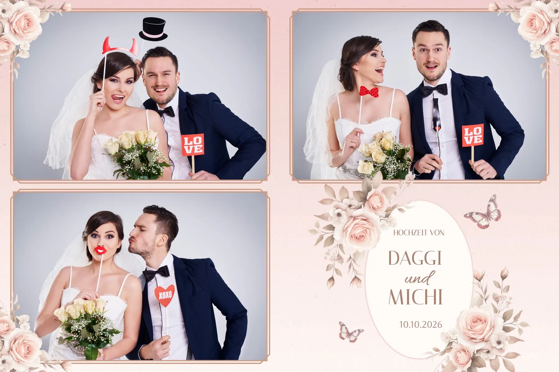 Fotobox Layout Hochzeit Botanisch im Standard-Format – Frisches Greenery-Design mit Eukalyptus und Olivenzweigen