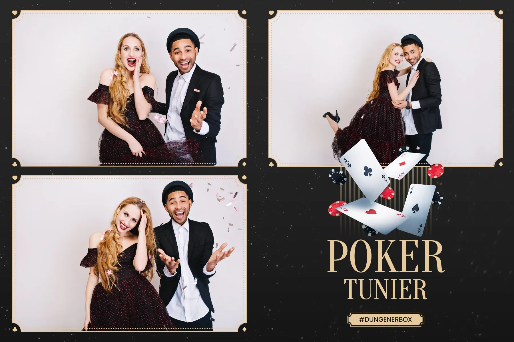 Fotobox Layout Pokerabend im Standard-Format – Stilvolles Pokerdesign in Schwarz und Gold für den Herrenabend