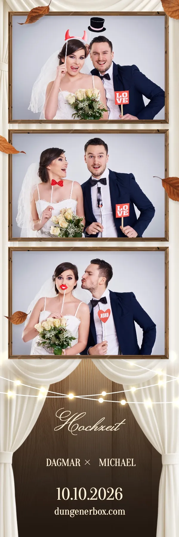 Fotobox Layout Romantik Pur im Streifen-Format – Romantisches Hochzeitsdesign mit Rosenblüten und Spitzendetails