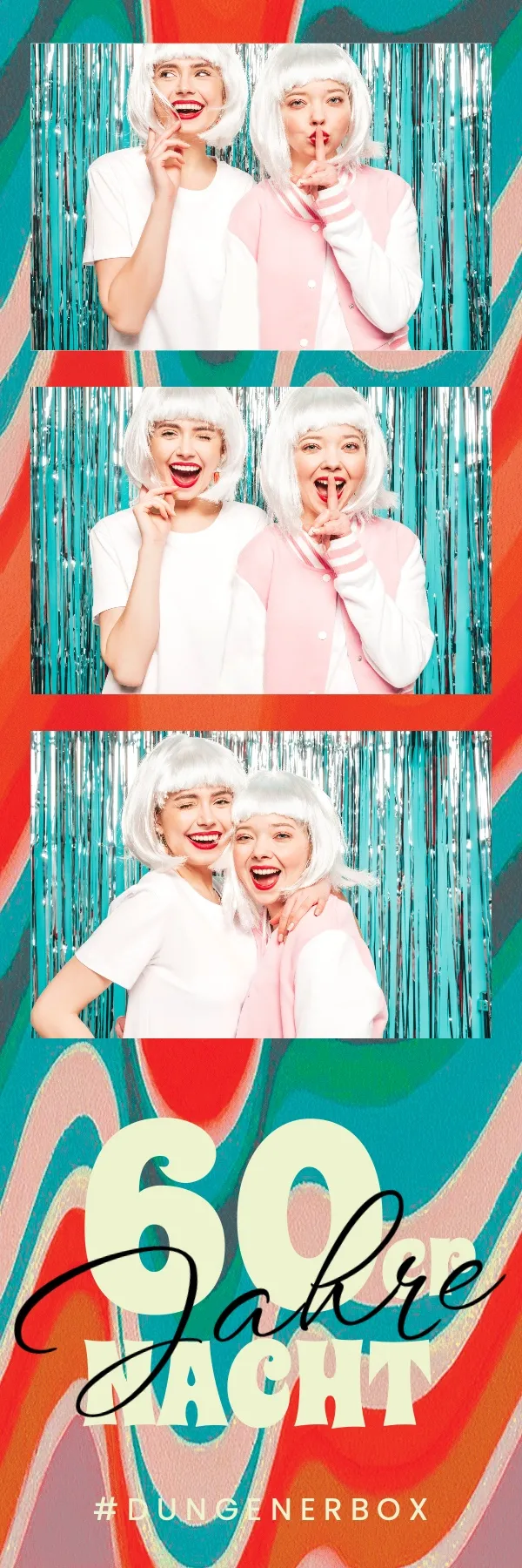 Fotobox Layout Sixties Retro im Streifen-Format – Retro-Design im Stil der 60er-Jahre mit Flower-Power-Elementen