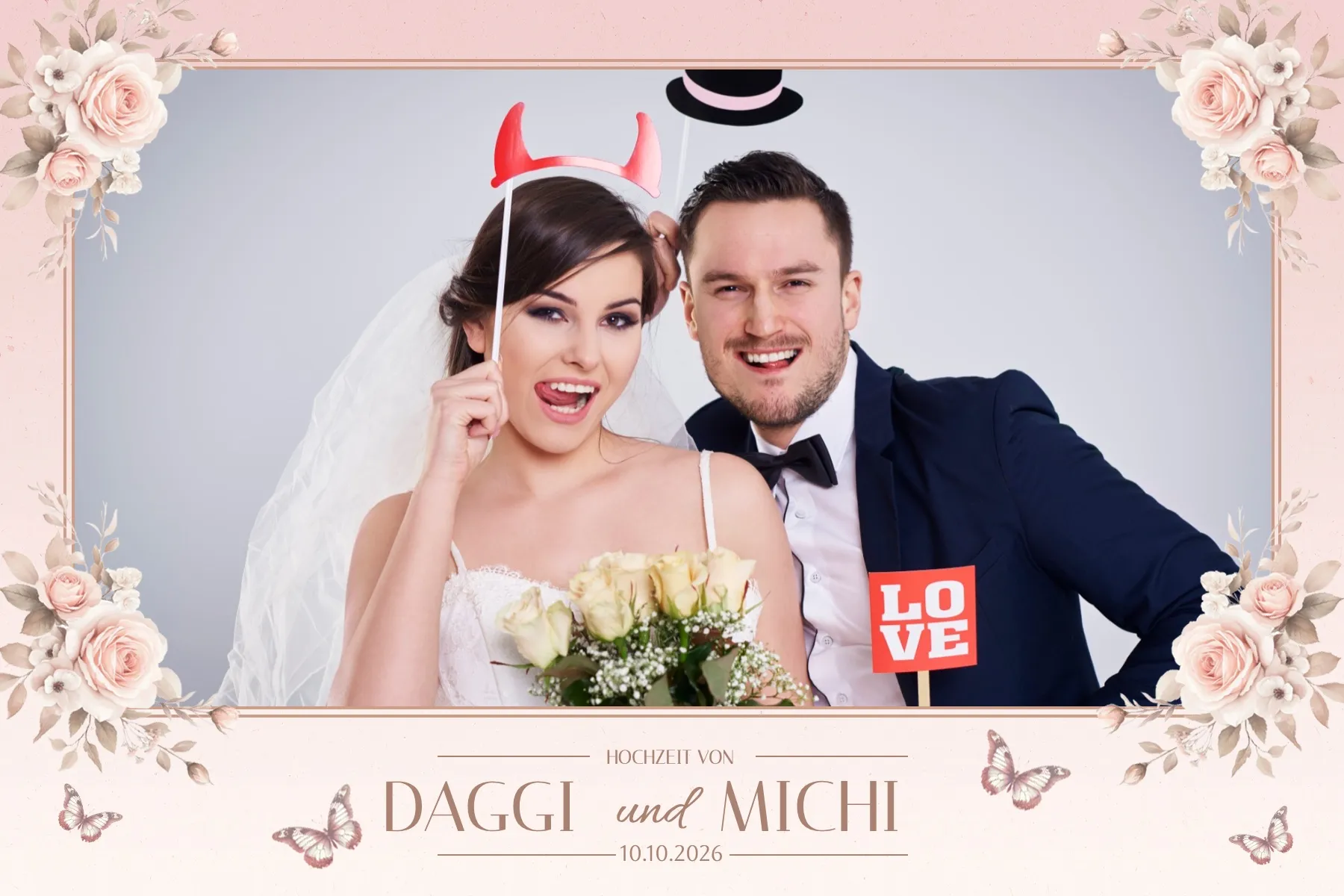 Fotobox Layout Hochzeit Botanisch im Standard-Format – Frisches Greenery-Design mit Eukalyptus und Olivenzweigen