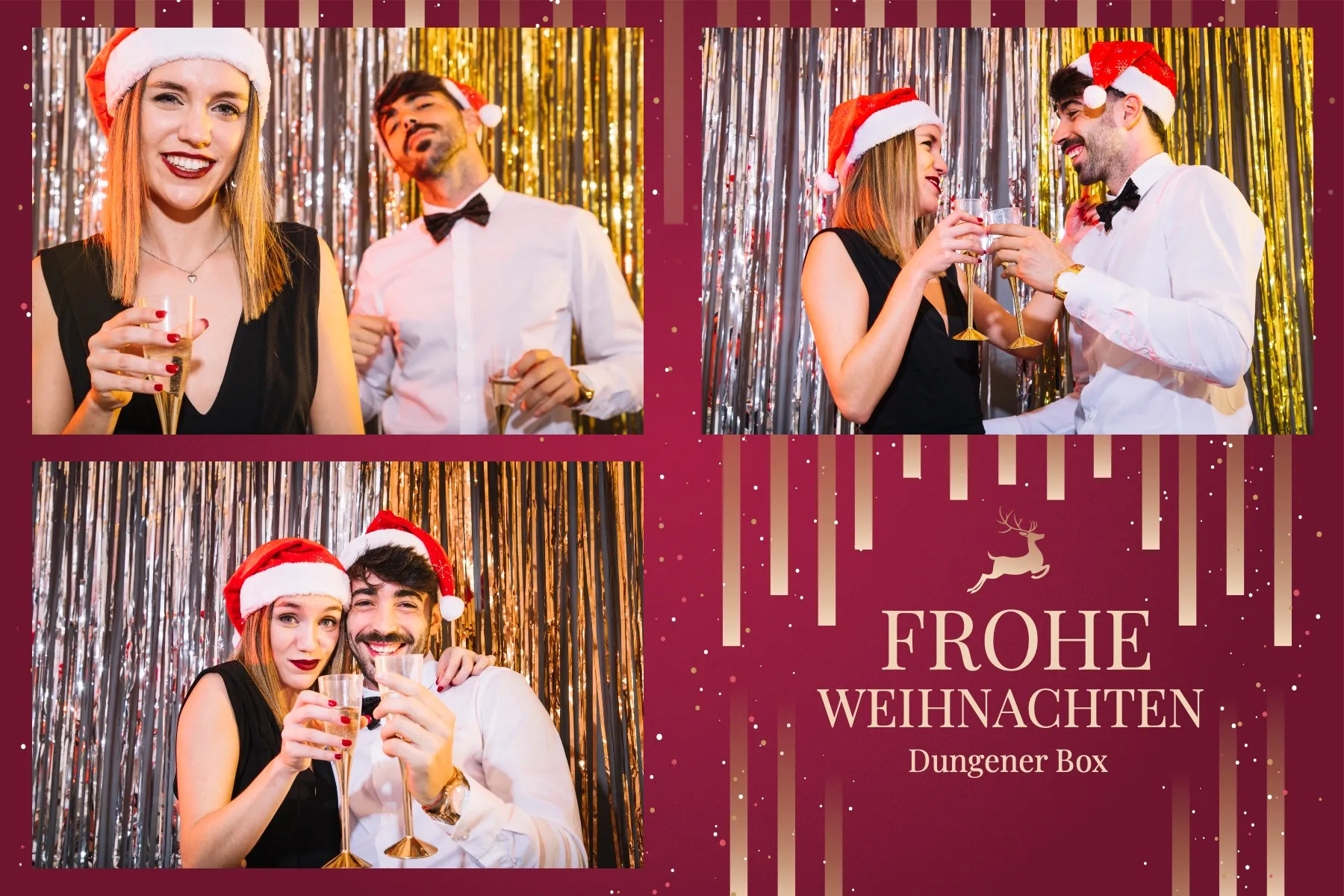 Fotobox Layout Weihnachtsfeier Glamour im Standard-Format – Glamouröses Weihnachtsdesign für die festliche Firmenfeier
